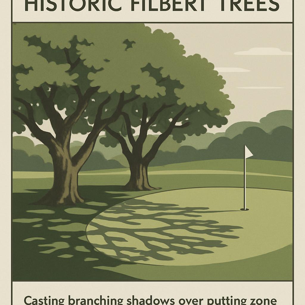 Casting branching shadows over putting zone.